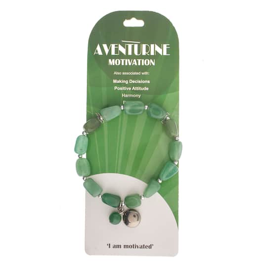 John Bead Aventurine Green Natural Stone Bracelet with Silver Charm